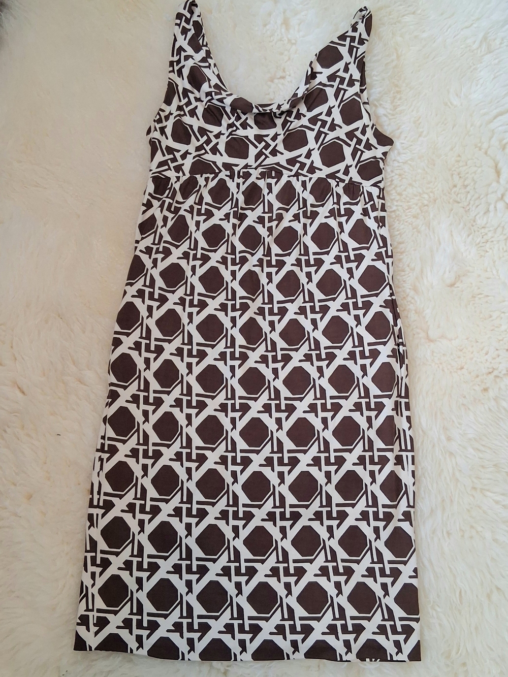 Diane Von Furstenberg Vintage Brown and White Geometric Midi Dress 100% Silk DVF